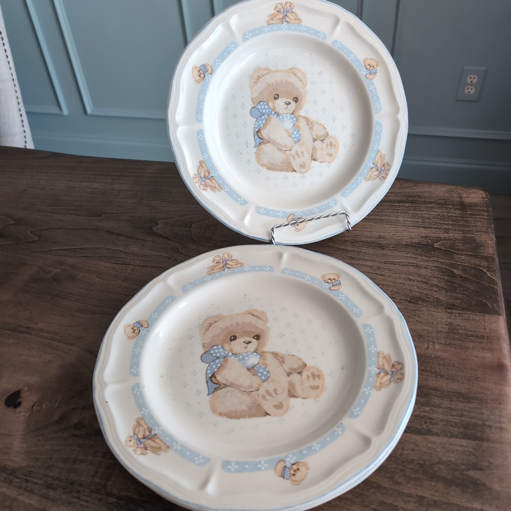 3 Vintage Tienshan Country Bear Theodore Teddy Dinner Plate Set 10.5" 80s 90s